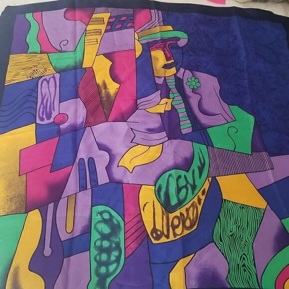Square Picasso style Scarf Vintage 34x34" - Picture 11 of 15